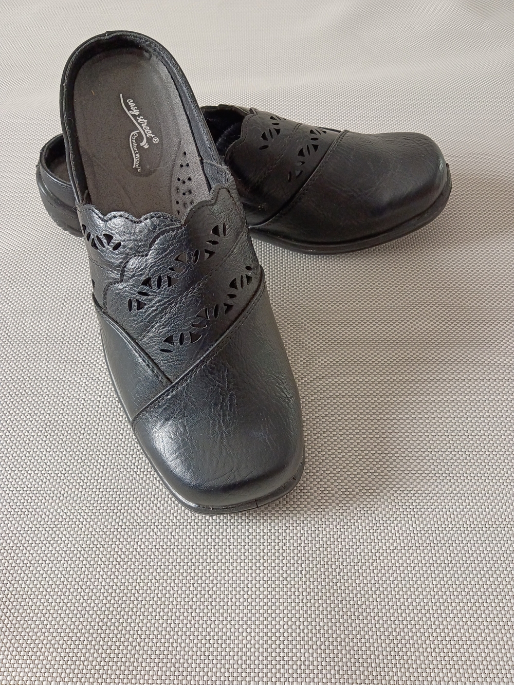 Easy Street Black Laser-Detail Slip-On Mules